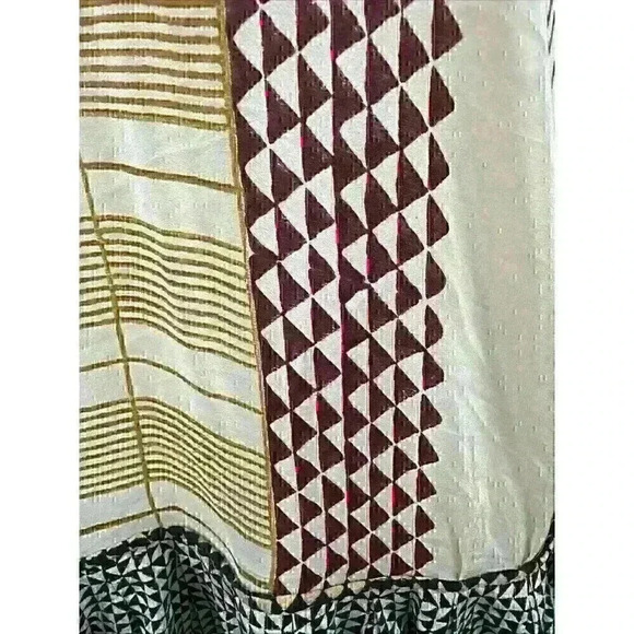 VOLANTIS  G.V. MAJIL Hand Painted 100% Silk Tan Aztec Zigzag Boho dress one size - Picture 4 of 10